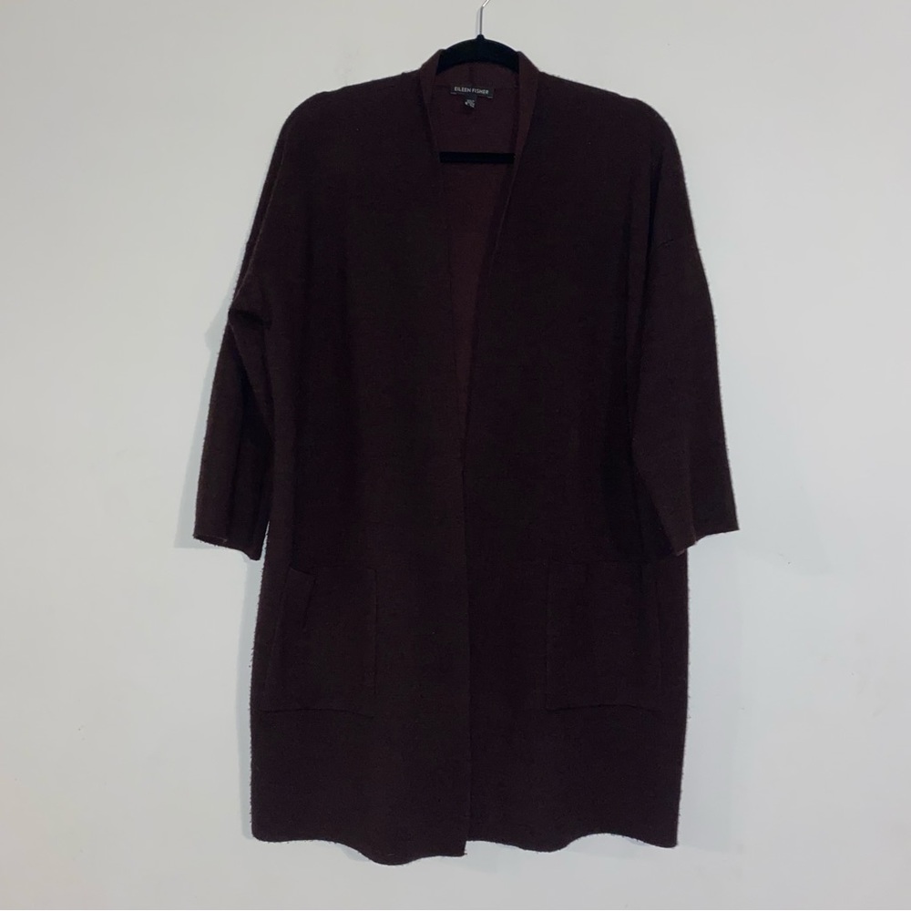 Eileen Fisher Women's Brown Merino Wool Cashmere Blend Open Front Loose Cardigan